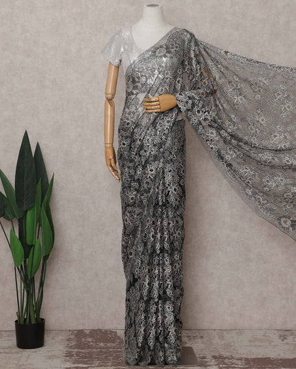Charcoal Black French Chantilly Lace Saree 110cm