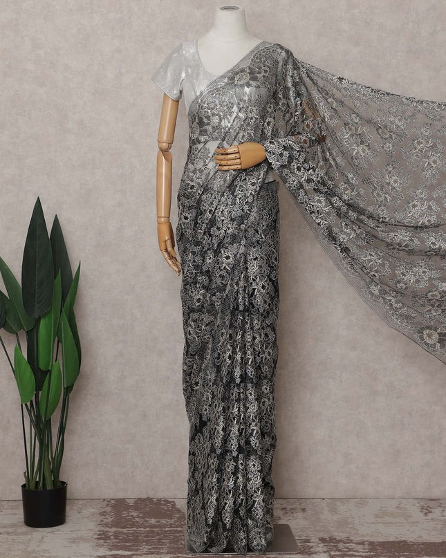 Charcoal Black French Chantilly Lace Saree 110cm