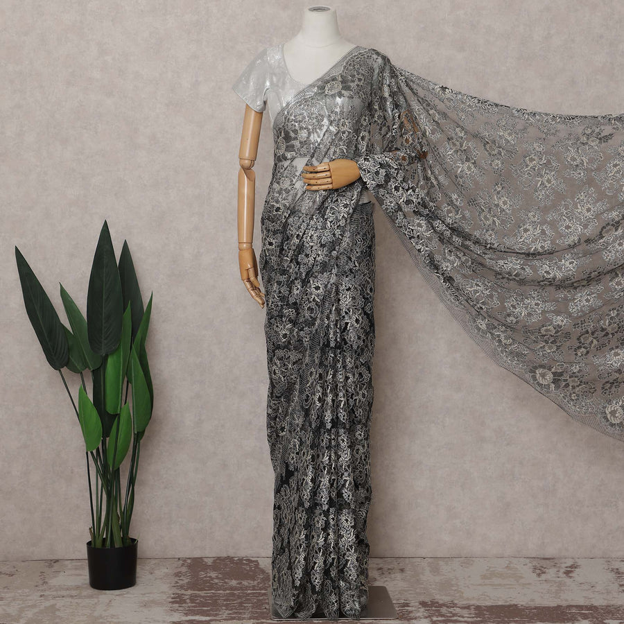 Charcoal Black French Chantilly Lace Saree 110cm