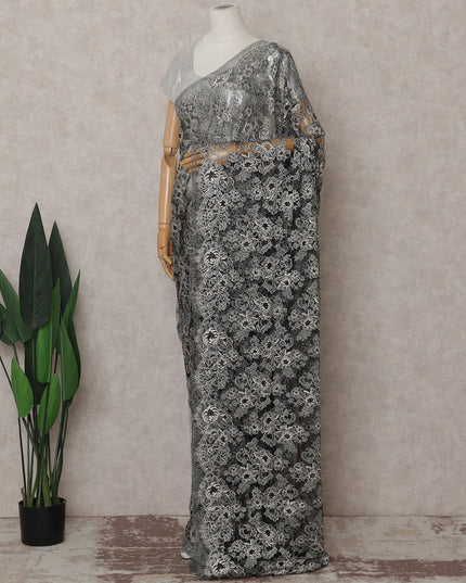 Charcoal Black French Chantilly Lace Saree 110cm