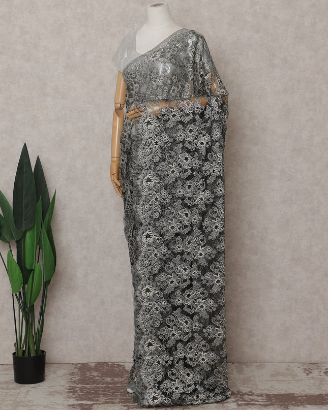 Charcoal Black French Chantilly Lace Saree 110cm