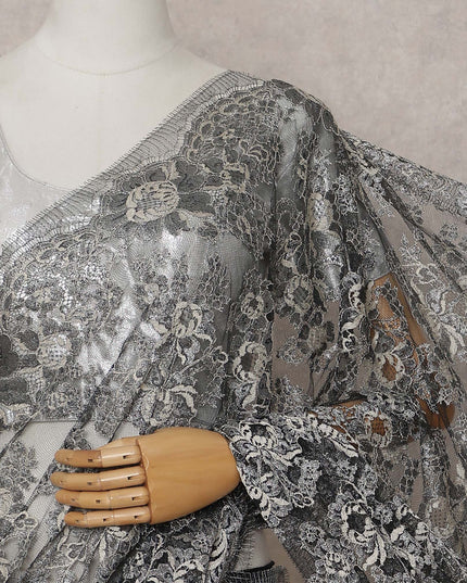 Charcoal Black French Chantilly Lace Saree 110cm