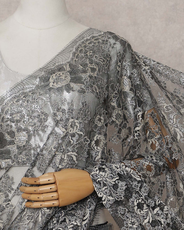 Charcoal Black French Chantilly Lace Saree 110cm