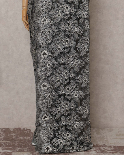 Charcoal Black French Chantilly Lace Saree 110cm