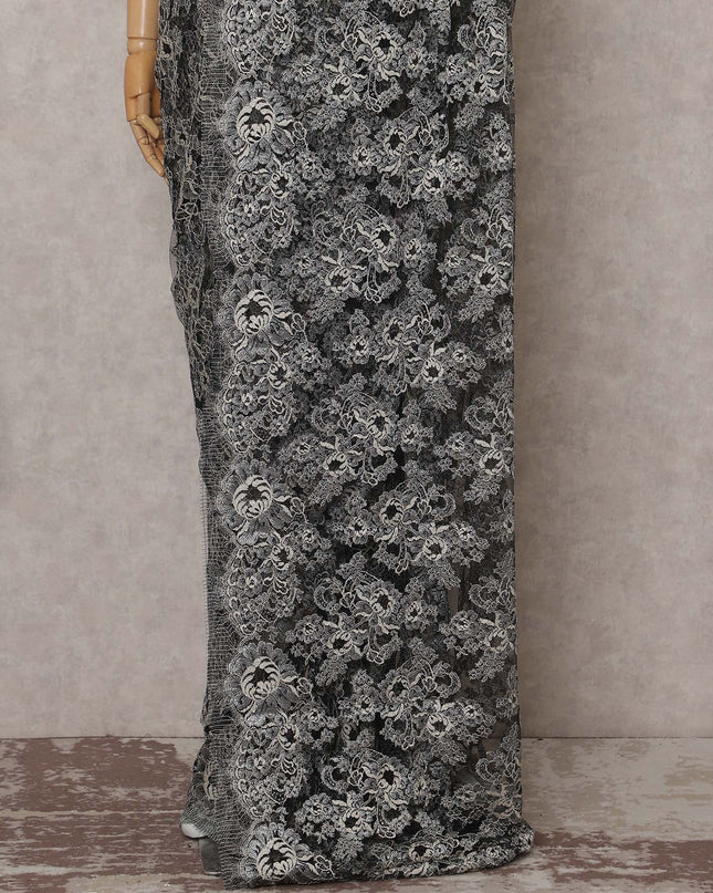 Charcoal Black French Chantilly Lace Saree 110cm
