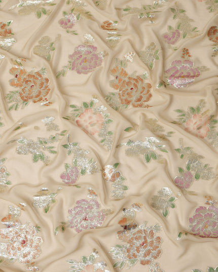 Beige Pure Silk Chiffon Metallic 110cm