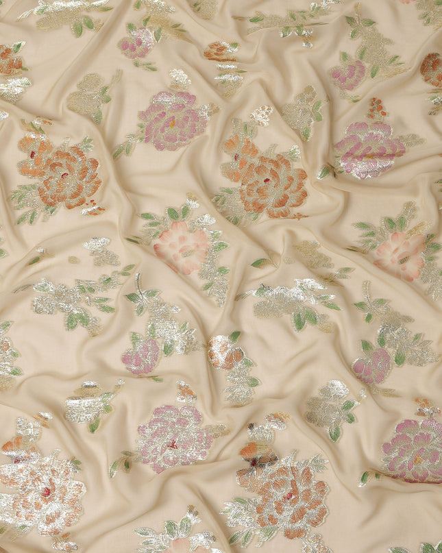 Beige Pure Silk Chiffon Metallic 110cm