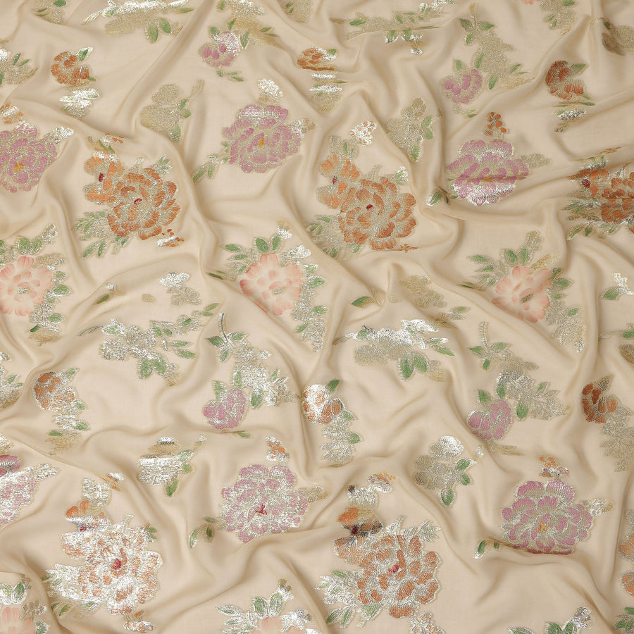 Beige Pure Silk Chiffon Metallic 110cm