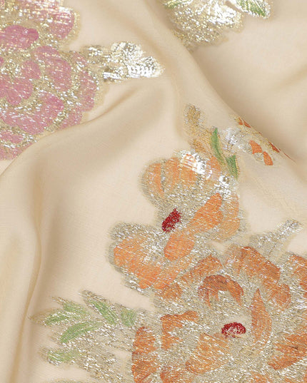 Beige Pure Silk Chiffon Metallic 110cm