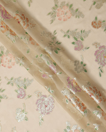 Beige Pure Silk Chiffon Metallic 110cm