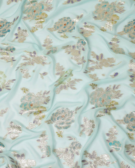 Blue Pure Silk Chiffon Metallic Fabric 110cm | Regal Fabrics