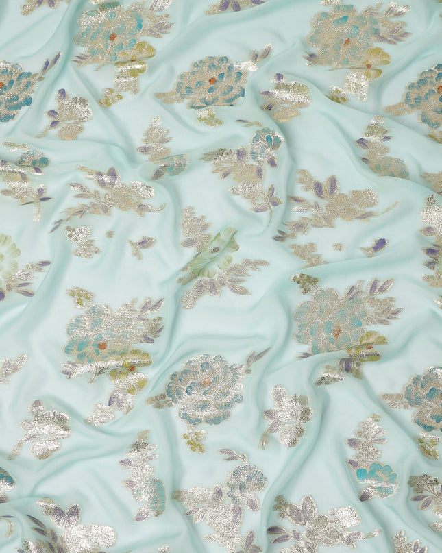 Blue Pure Silk Chiffon Metallic Fabric 110cm | Regal Fabrics