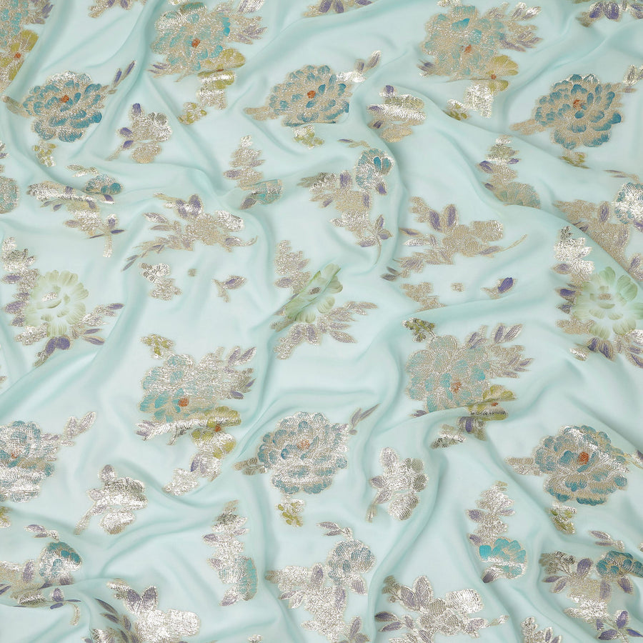 Blue Pure Silk Chiffon Metallic Fabric 110cm | Regal Fabrics