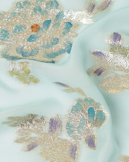 Blue Pure Silk Chiffon Metallic Fabric 110cm | Regal Fabrics
