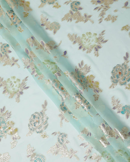 Blue Pure Silk Chiffon Metallic Fabric 110cm | Regal Fabrics