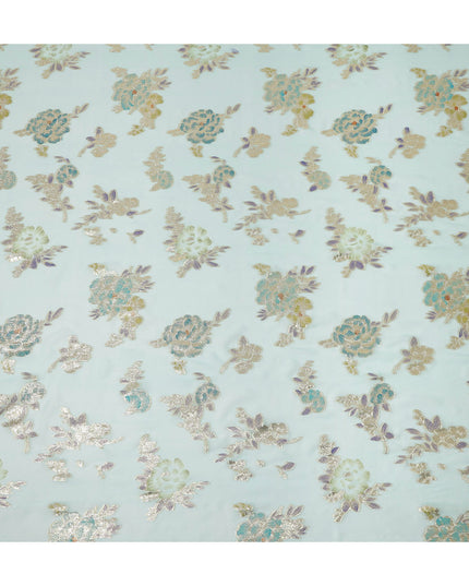 Blue Pure Silk Chiffon Metallic Fabric 110cm | Regal Fabrics