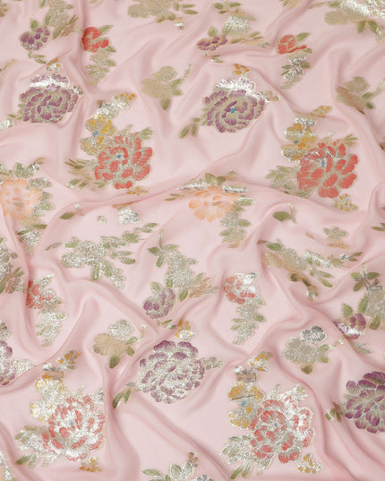Pink Pure Silk Chiffon Metallic Fabric 110cm | Regal Fabrics
