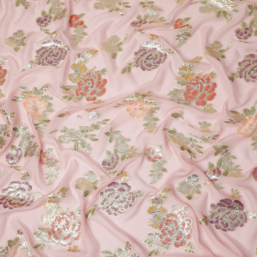 Pink Pure Silk Chiffon Metallic Fabric 110cm | Regal Fabrics