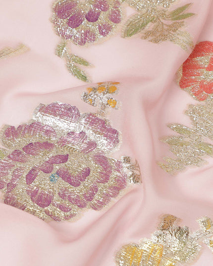 Pink Pure Silk Chiffon Metallic Fabric 110cm | Regal Fabrics