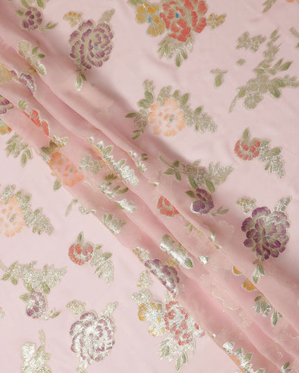Pink Pure Silk Chiffon Metallic Fabric 110cm | Regal Fabrics