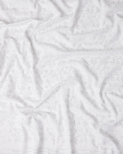 Ivory White Embroidered Cotton Voile Fabric 150cm