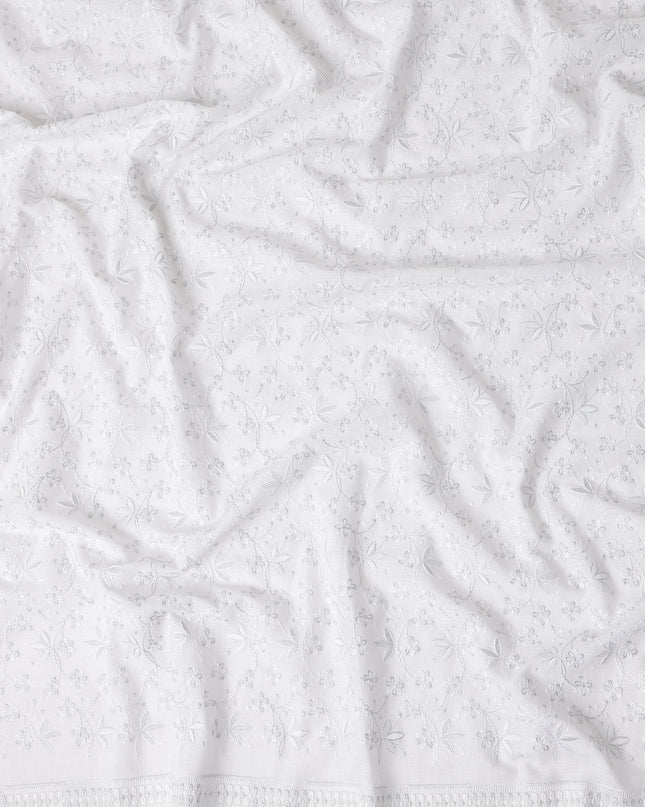 Ivory White Embroidered Cotton Voile Fabric 150cm
