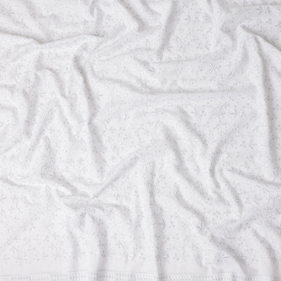 Ivory White Embroidered Cotton Voile Fabric 150cm