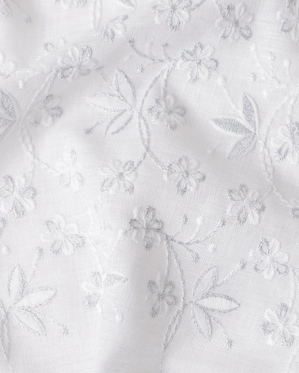 Ivory White Embroidered Cotton Voile Fabric 150cm