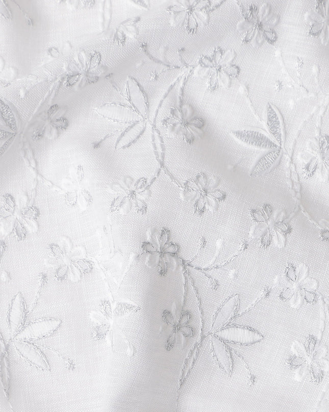 Ivory White Embroidered Cotton Voile Fabric 150cm