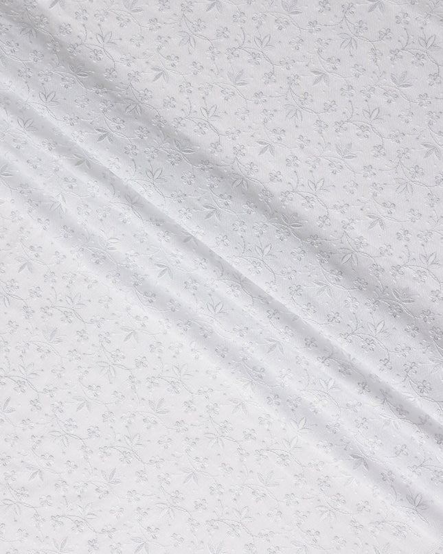 Ivory White Embroidered Cotton Voile Fabric 150cm