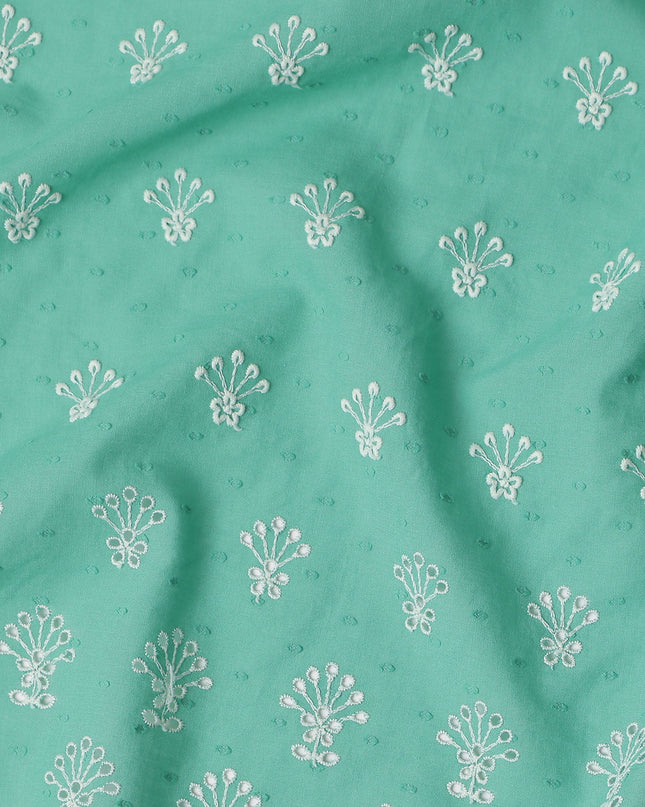Mint Green Embroidered Cotton Voile Fabric 150cm