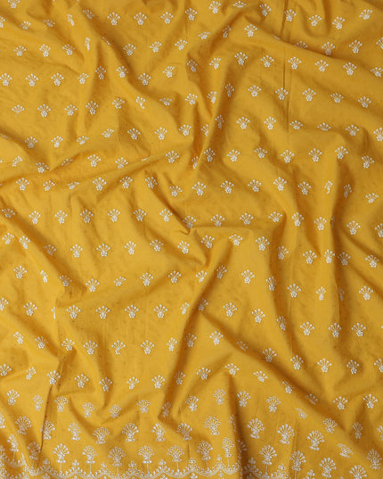Mustard Yellow Embroidered Cotton Voile Fabric 150cm