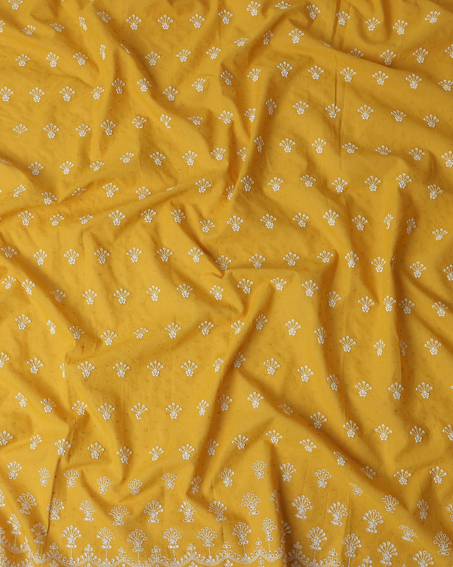 Mustard Yellow Embroidered Cotton Voile Fabric 150cm