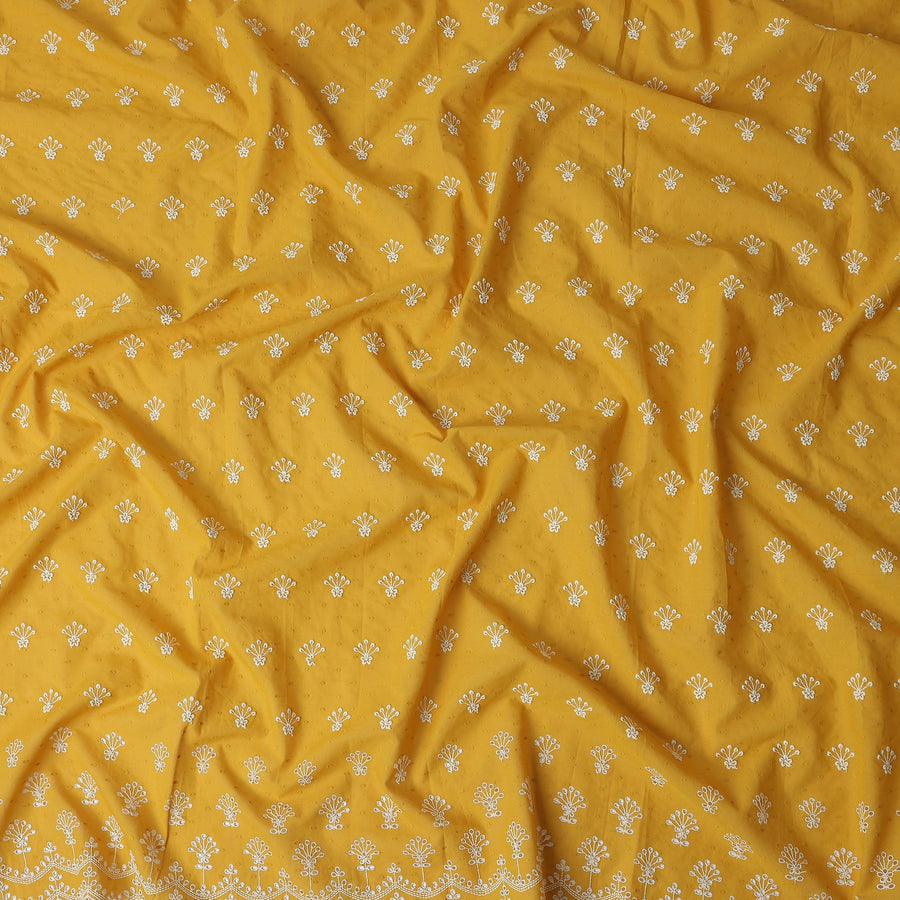 Mustard Yellow Embroidered Cotton Voile Fabric 150cm