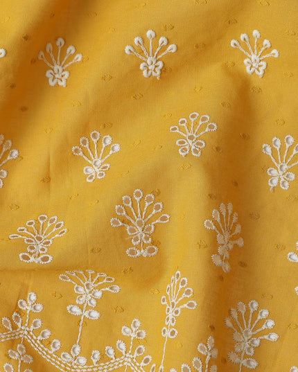 Mustard Yellow Embroidered Cotton Voile Fabric 150cm