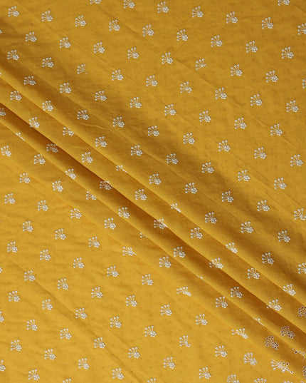 Mustard Yellow Embroidered Cotton Voile Fabric 150cm