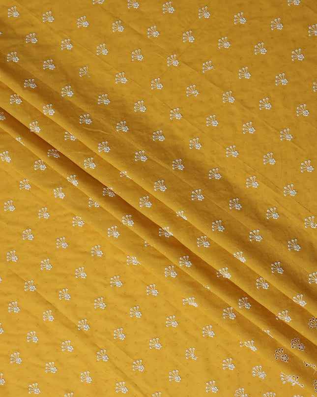 Mustard Yellow Embroidered Cotton Voile Fabric 150cm