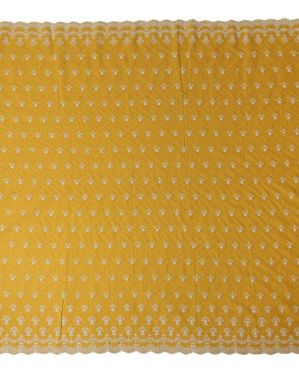 Mustard Yellow Embroidered Cotton Voile Fabric 150cm