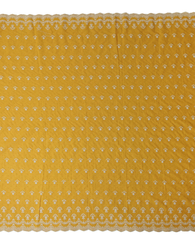Mustard Yellow Embroidered Cotton Voile Fabric 150cm