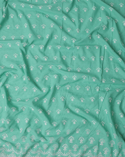 Mint Teal Green Floral Embroidered Voile 140cm India