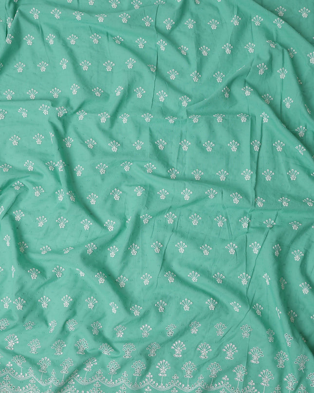 Mint Teal Green Floral Embroidered Voile 140cm India