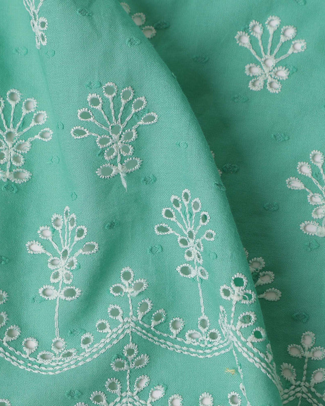 Mint Teal Green Floral Embroidered Voile 140cm India
