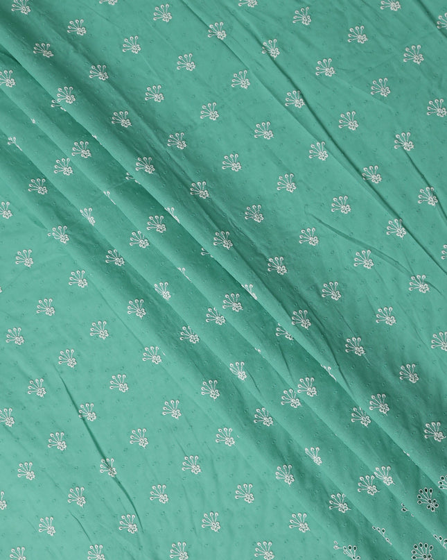 Mint Teal Green Floral Embroidered Voile 140cm India