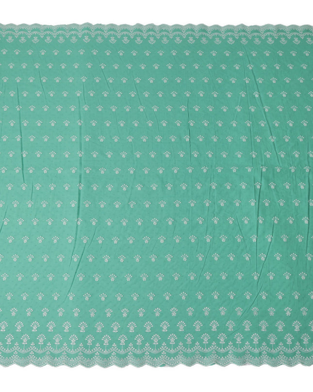 Mint Teal Green Floral Embroidered Voile 140cm India