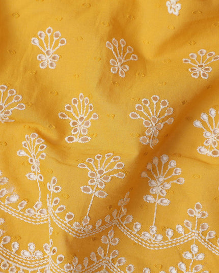Mustard Yellow Floral Embroidered Voile 140cm India