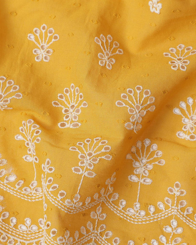 Mustard Yellow Floral Embroidered Voile 140cm India