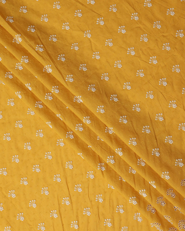 Mustard Yellow Floral Embroidered Voile 140cm India