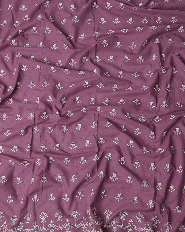 Mauve Purple Floral Embroidered Voile 140cm India