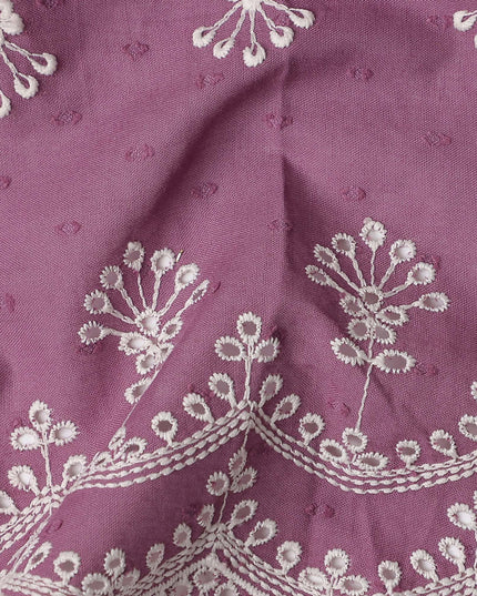 Mauve Purple Floral Embroidered Voile 140cm India