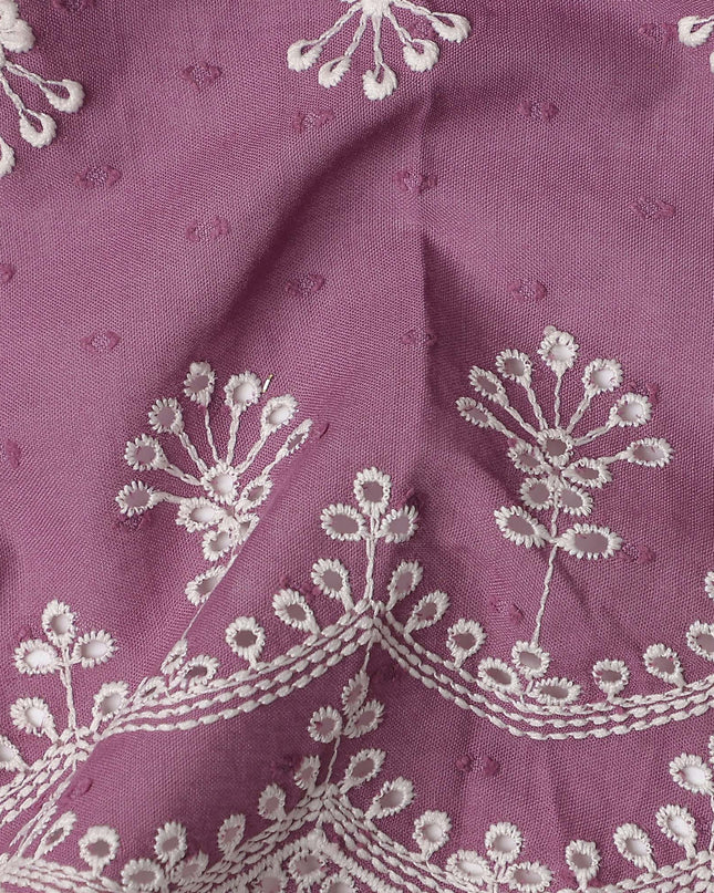 Mauve Purple Floral Embroidered Voile 140cm India